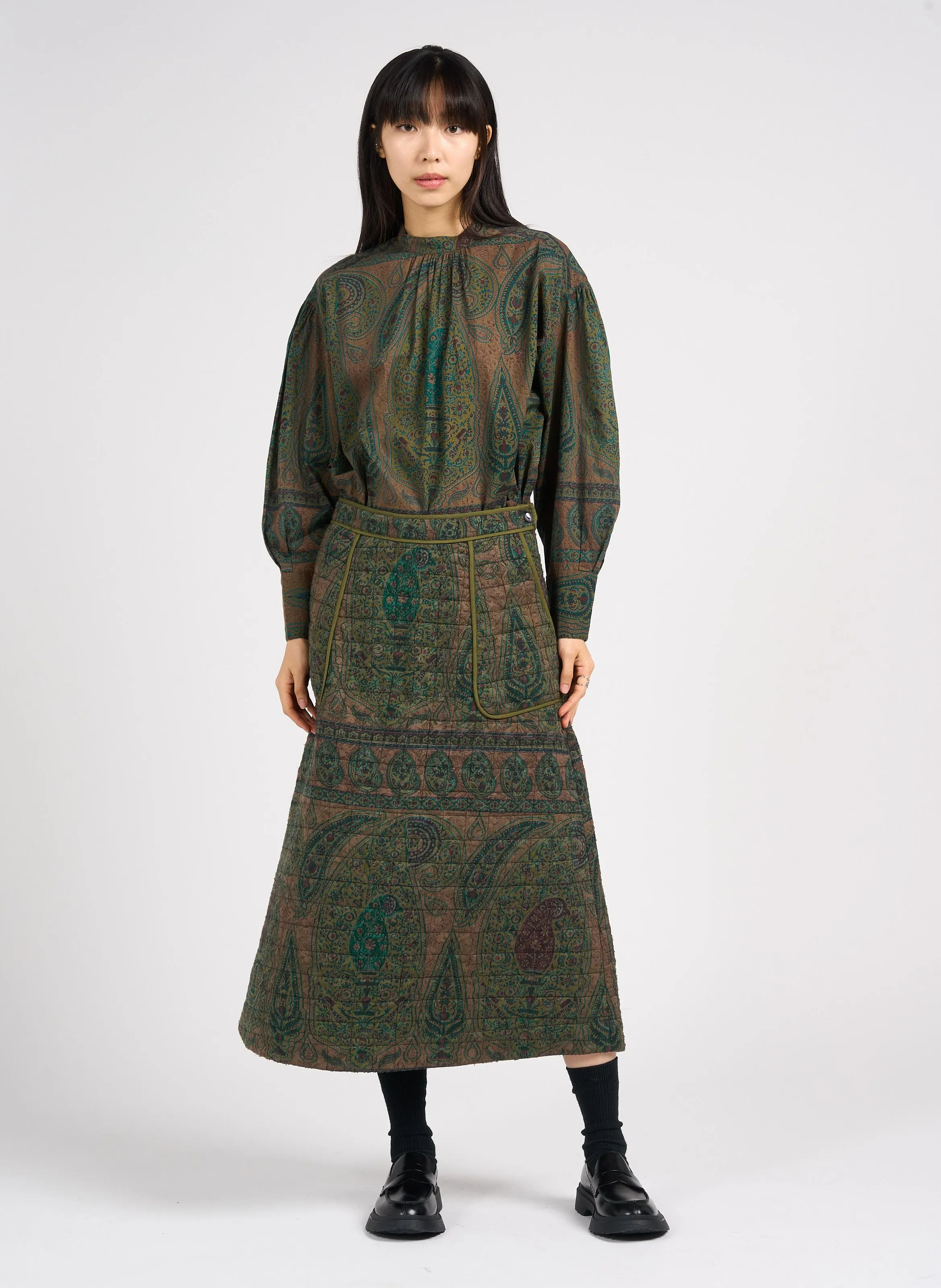 ANTIK BATIK TAJARO - Top amplio de cuello alto de algodón en verde
