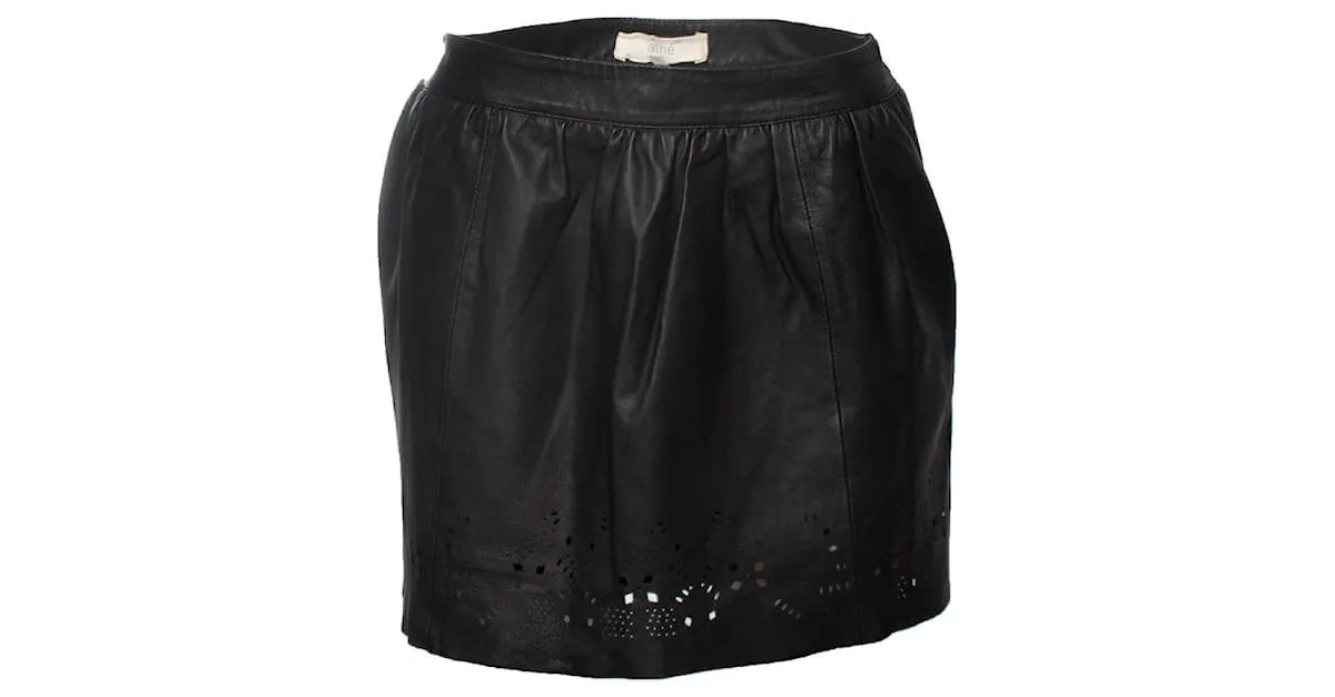 Autre Marque Athe de Vanessa Bruno, falda de cuero cortada con láser Negro 