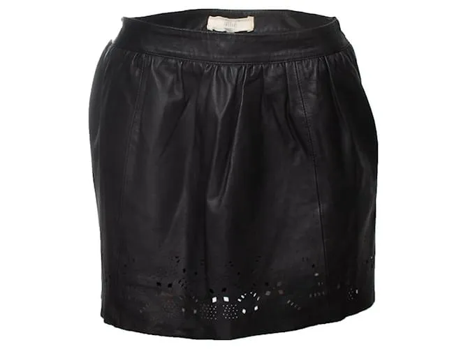 Autre Marque Athe de Vanessa Bruno, falda de cuero cortada con láser Negro 