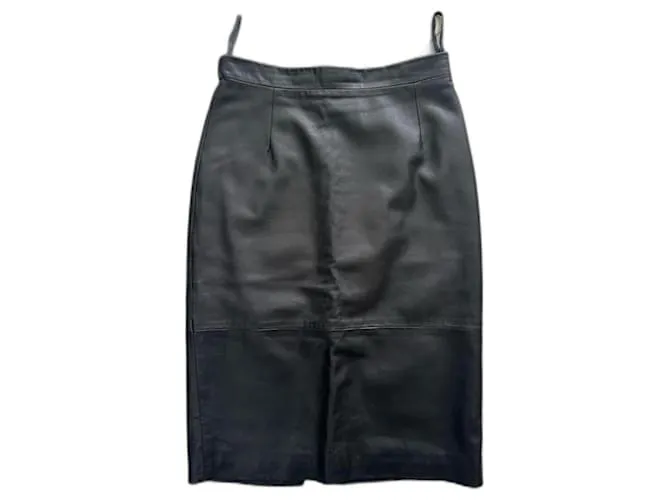 Autre Marque AW2001 Ruffo investigación de Sophia Kokosalaki falda midi de cuero negro vintage 