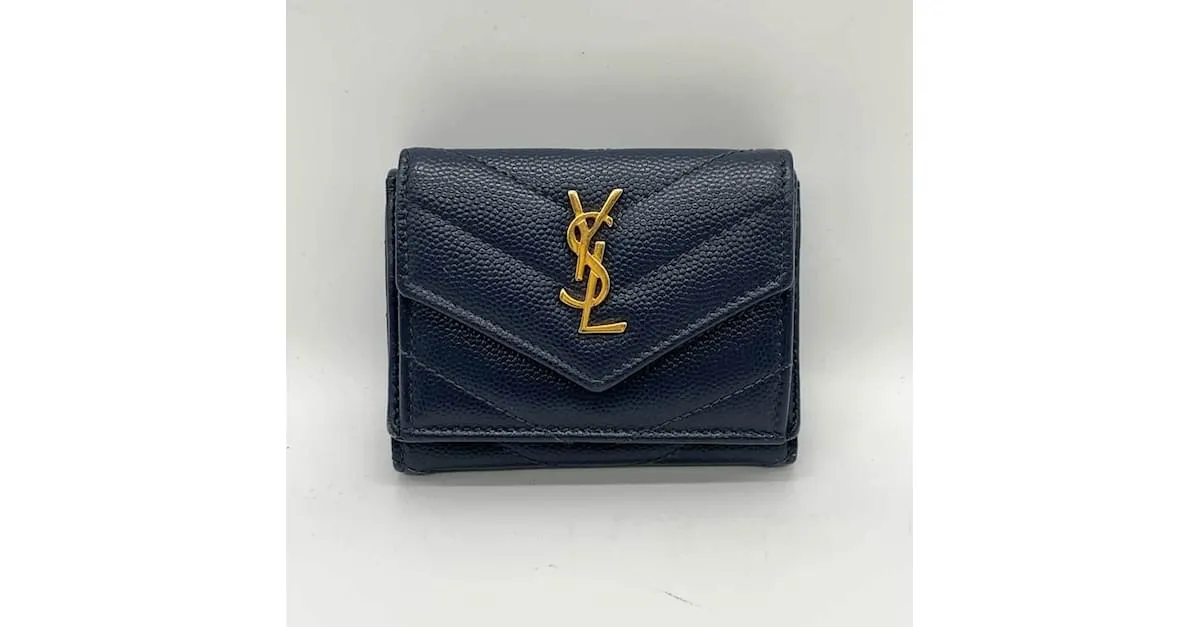 Cartera plegable en tres partes azul marino Saint Laurent 