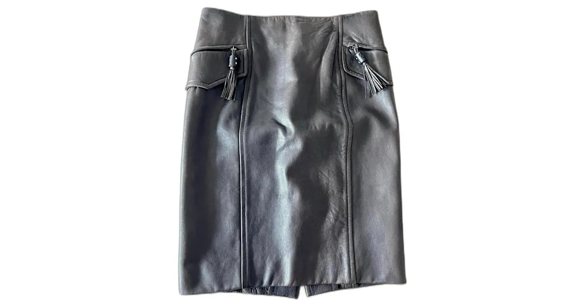 Falda de cuero Yves Saint Laurent Castaño 