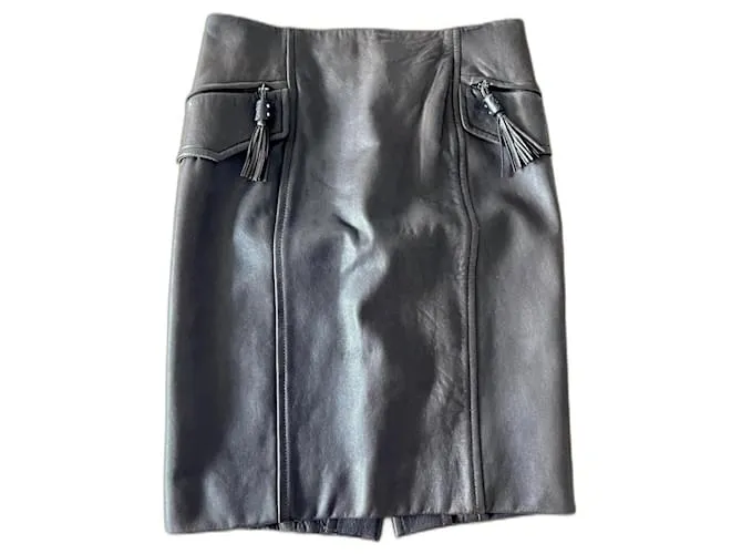Falda de cuero Yves Saint Laurent Castaño 
