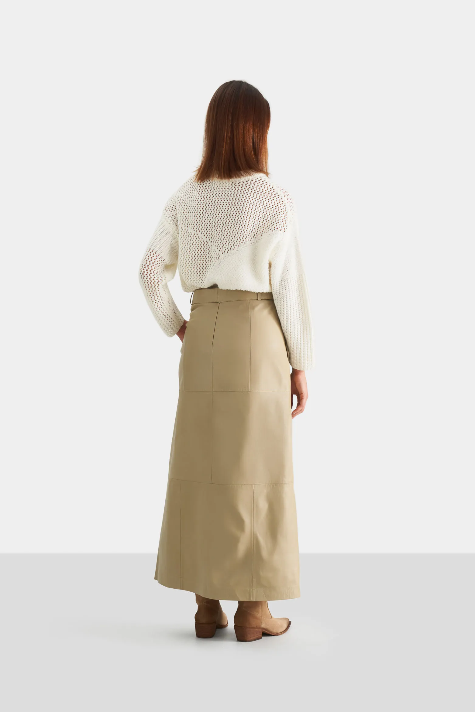 Falda maxi arándano de cuero para mujer tiro alto