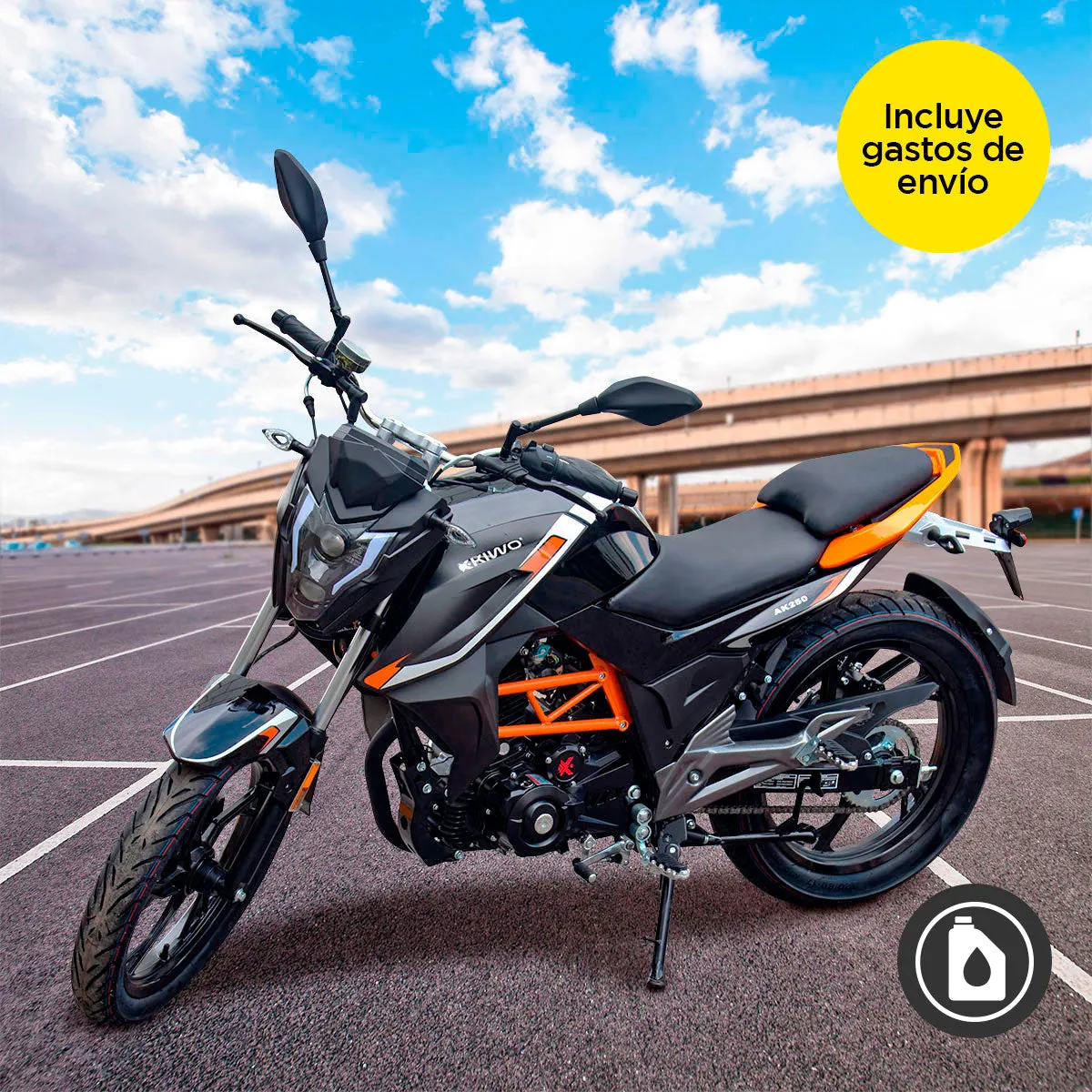 Motocicleta Kiwo Ak250 2025 color Negro con Naranja