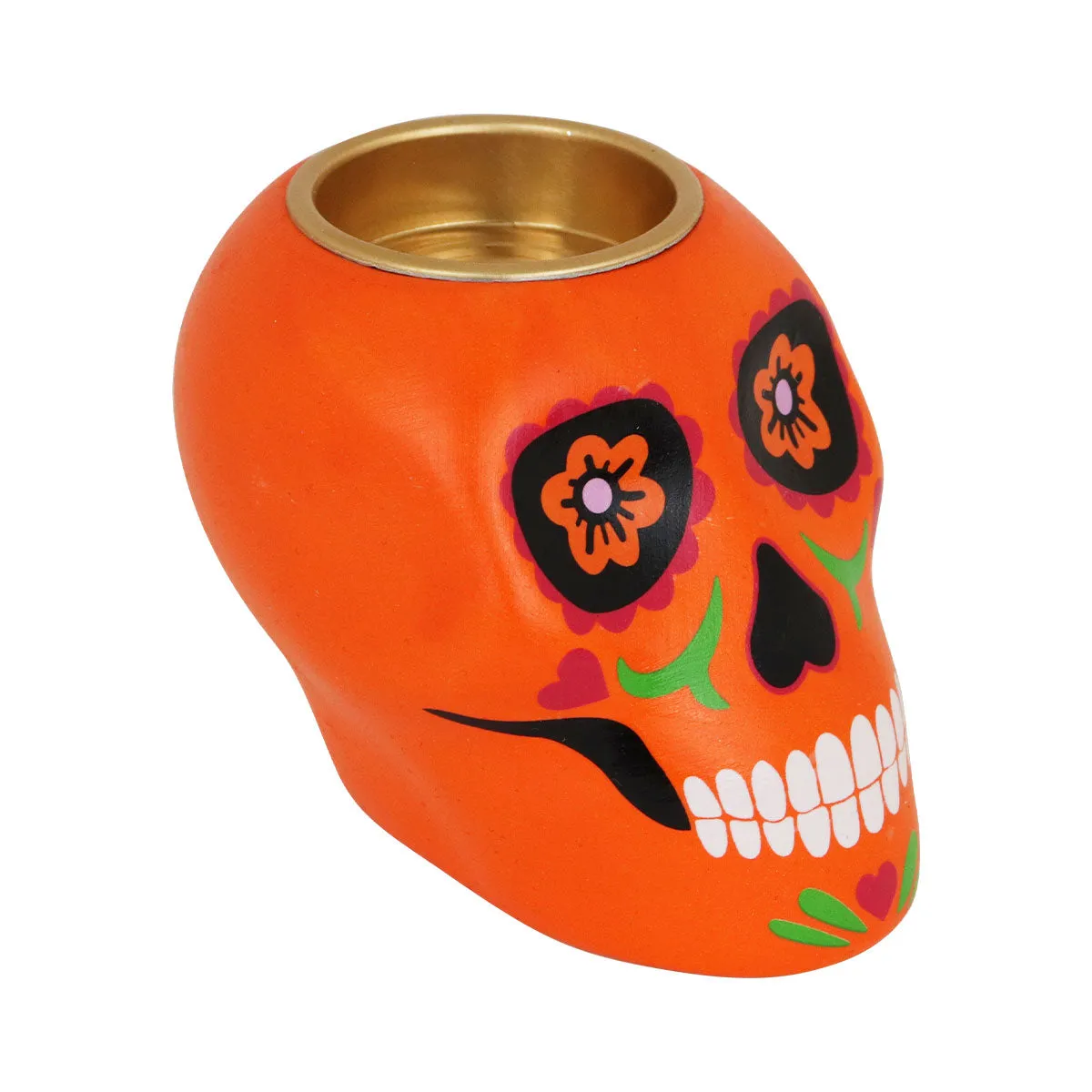 Portavela con Diseo de Calavera de Dulce color Naranja