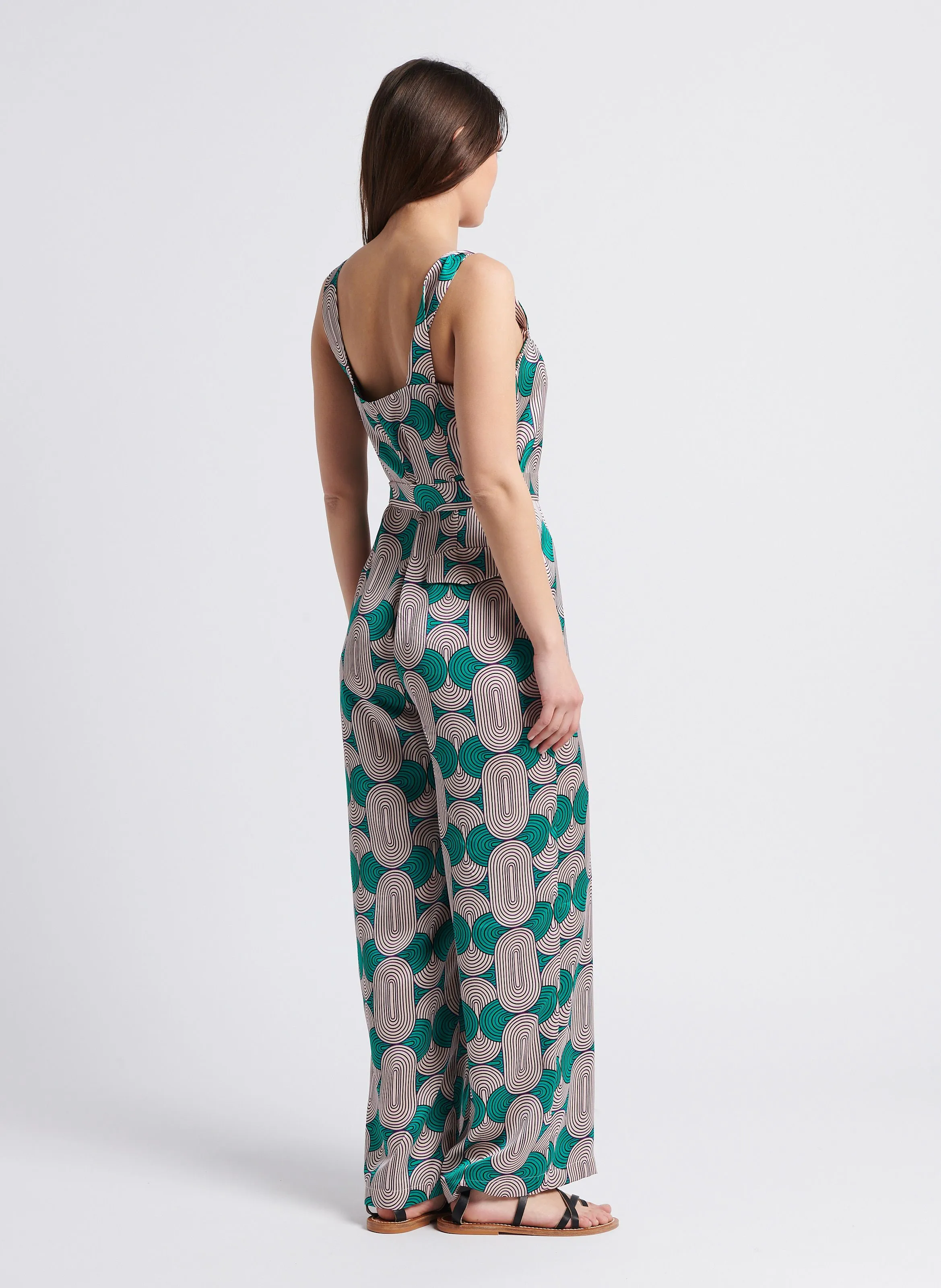 SEE U SOON Mono recto estampado con cuello cuadrado en verde
