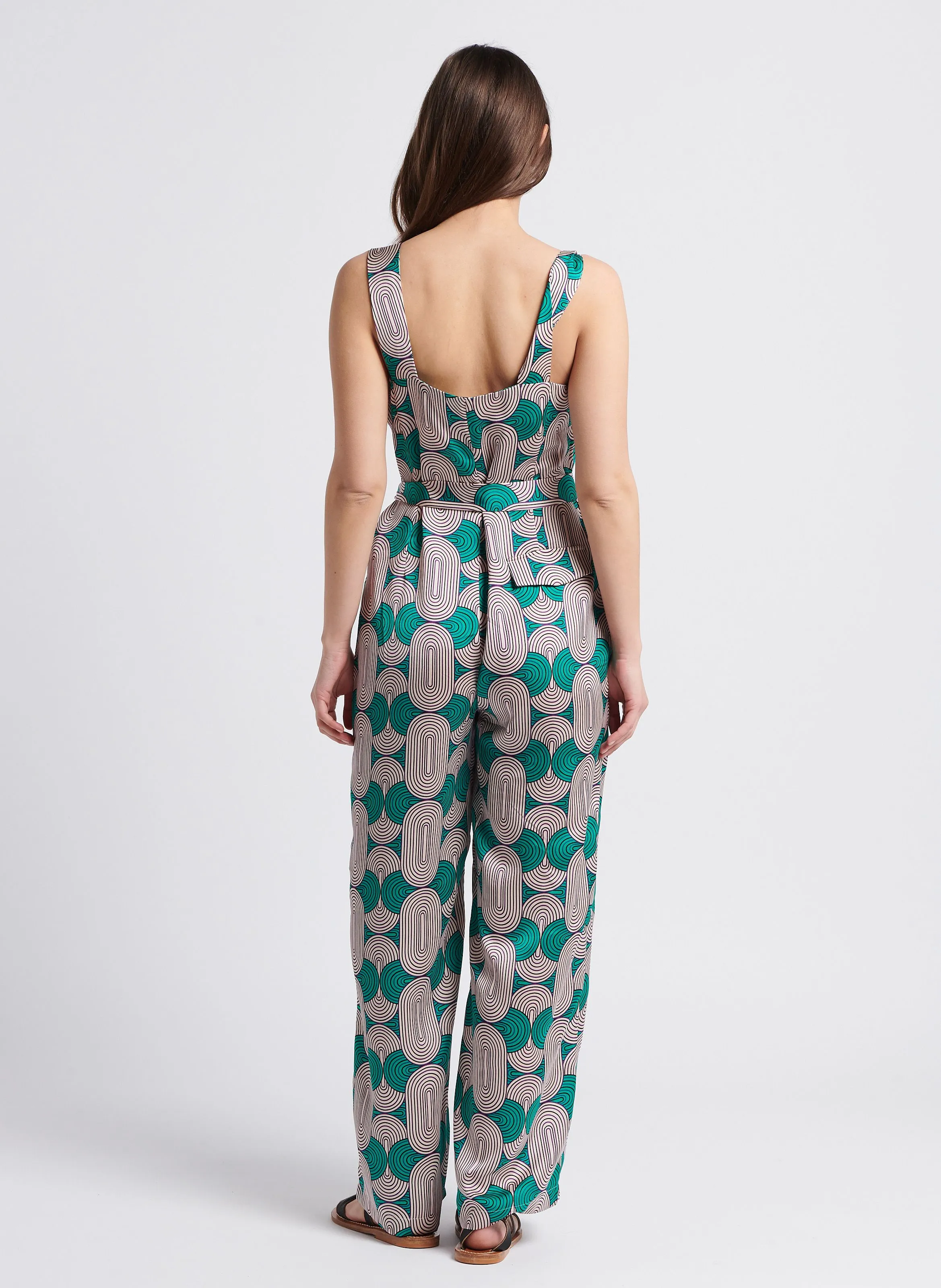 SEE U SOON Mono recto estampado con cuello cuadrado en verde